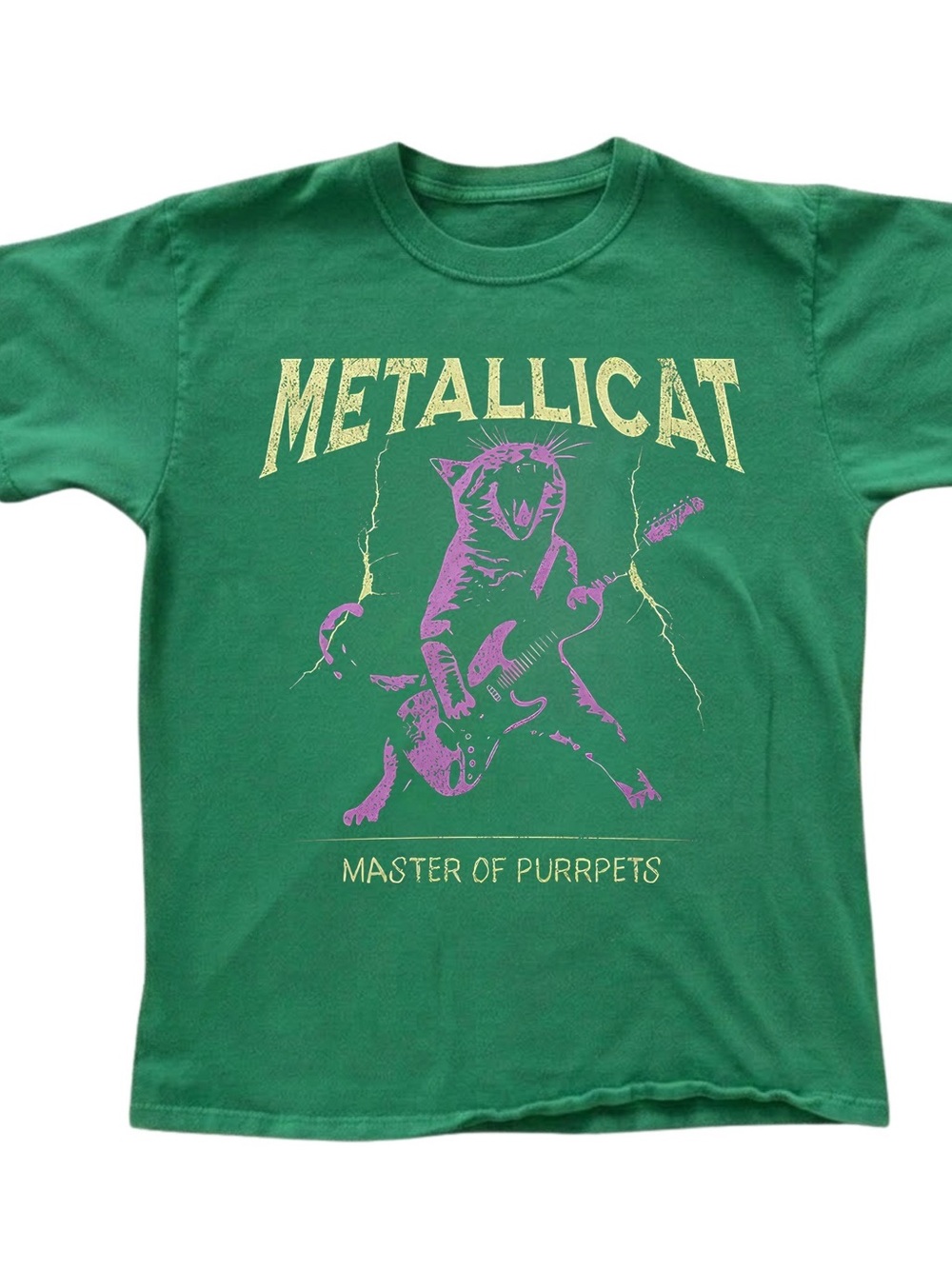 Gildan Green 'Metallicat' Graphic Tee with Purple Cat, Gift For Her, For Him